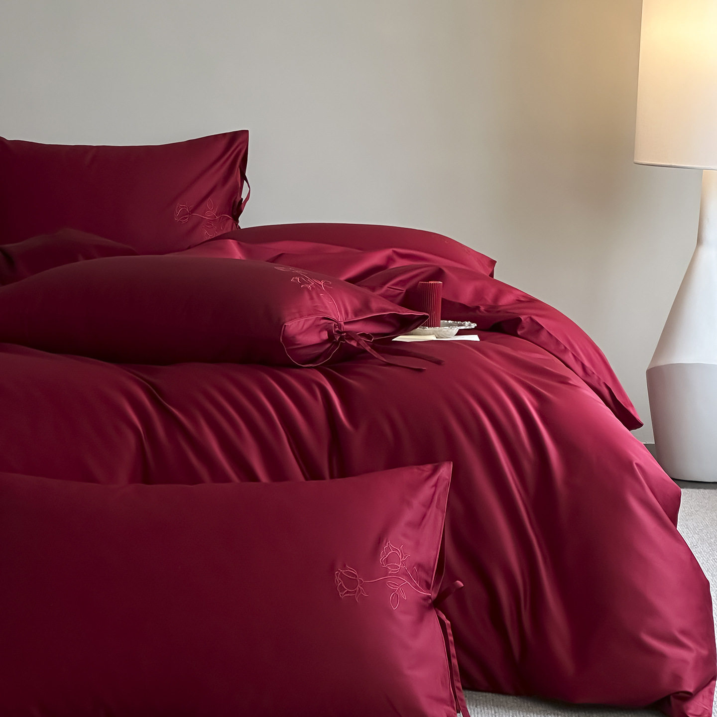 100-Count Bright Red Wedding Cotton Four-Piece Set for Wedding Celebrations Pure Cotton Long-Staple Cotton Quilt Cover Bed Sheetss and Fitted Bed Sheetss