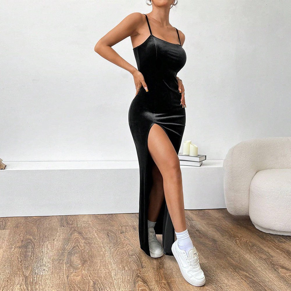 Sexy Sweetheart Cami Dress High Waist Slit Design Slim Fit Mid Length Autumn Winter Fashion Wholesale Available
