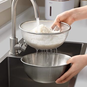 Youqin Stainless Steel Rice Washing Artifact Home Kitchen Fruit Washing Double-Layer Vegetable Sink Drain Basket Rice Washing Sieve Rice Washing Basin