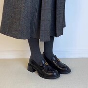 Sheepskin version ~ new thick-soled retro thick-heeled loafers women's one-step round-toe single-layer shoes genuine leather com