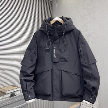 National Standard 50 Velvet New Winter Trendyy Workwear Parka down Jacket Men's Hooded Loose Thickeneded Outdoor Windproof