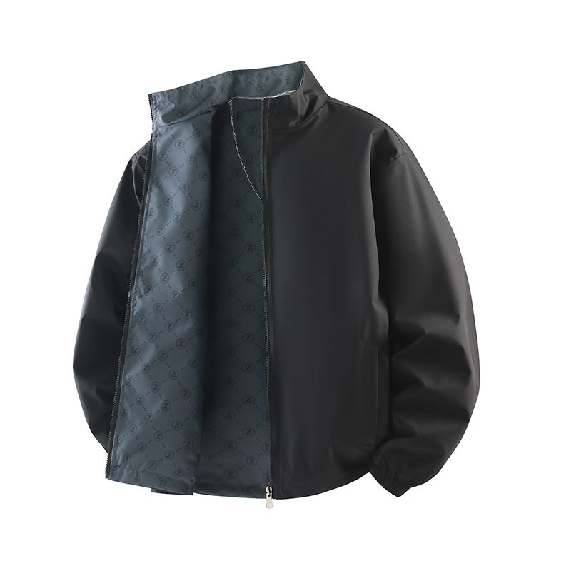 Áo Khoác Bomber Nam Hai Mặt Dáng Đứng Cổ Trụ Phong Cách Trẻ Trung Màu Be, Đen, Nâu