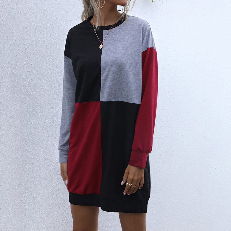 Womens Color Block Long Sleeve Dress Autumn Fashion Casual Style Wholesale Availability OEM ODM service