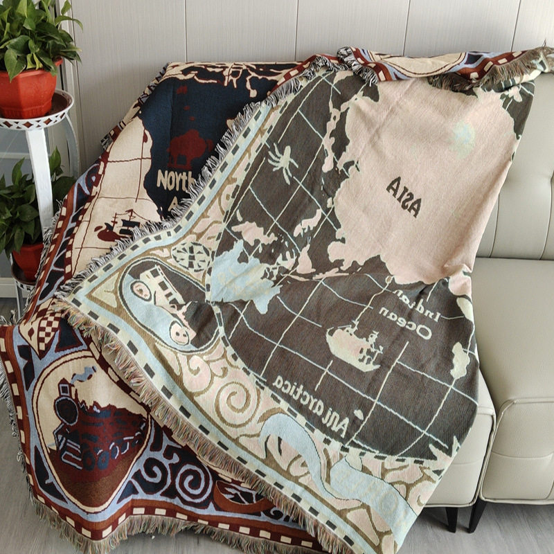 European-style map jacquard sofa towel cover cloth anti-dirt cover cover full cover warm thread blanket knitted blanket wholesale generation