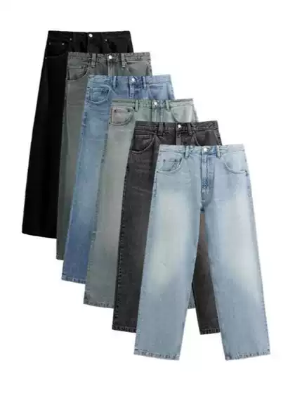 Pb&Za Cross-Border New Men's Fashion Versatile Straight Loose Washed Casual Denim Pants 4048400
