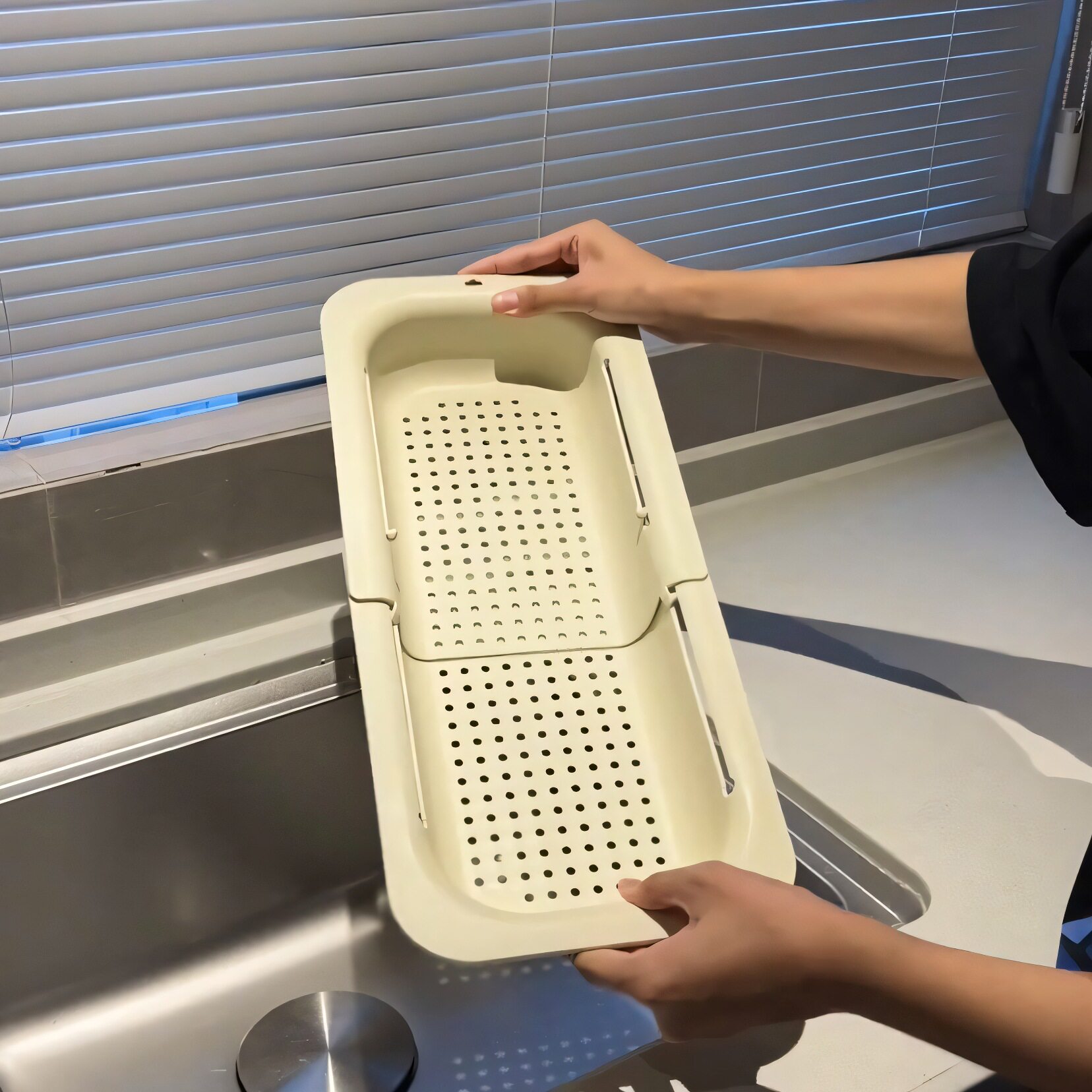 Kitchen Sink Drain Basket, Extendable Vegetable Washing Basin, Multifunctional Household Filter Drain Rack, Double-Layer Large Capacity, Cute Design