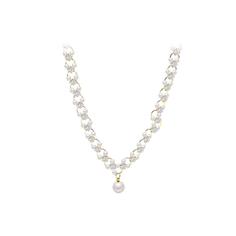 European and American Retro Winding Inlaid Pearl Necklace Women's Light Luxury High-end Sense Internet Celebrity Elegant Clavicle Chain Super Fairy Accessories