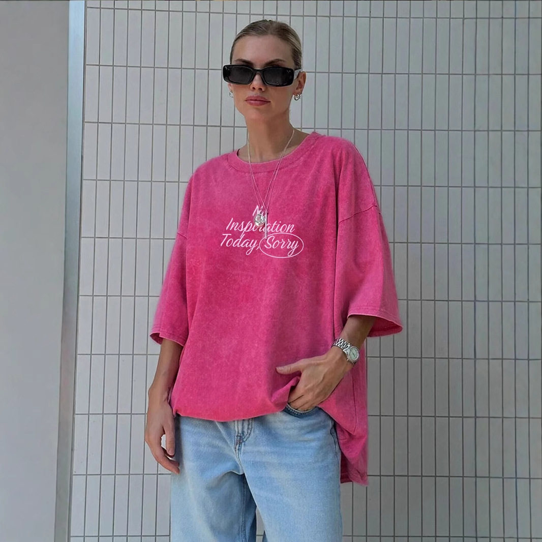Vintage Letter Print Short Sleeve T Shirt for Women Summer Casual Style Loose Fit 100 Cotton Washed Finish