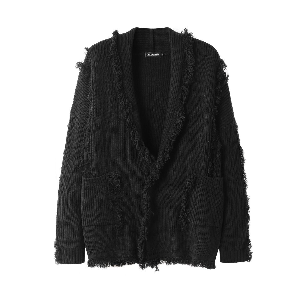 Áo Khoác Cardigan Nữ Dệt Kim Cổ Bẻ Viền Tua Rua Phong Cách Mỹ Màu Đen, Đỏ, Nâu