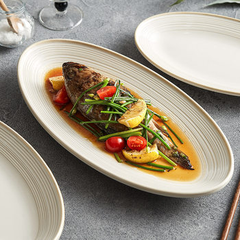 Deep Fish Plate Household Steamed Fish Plate Large Plate Bowl Light Luxury 2022 New Internet Celebrity High-grade Tableware High-temperature Resistant Dish
