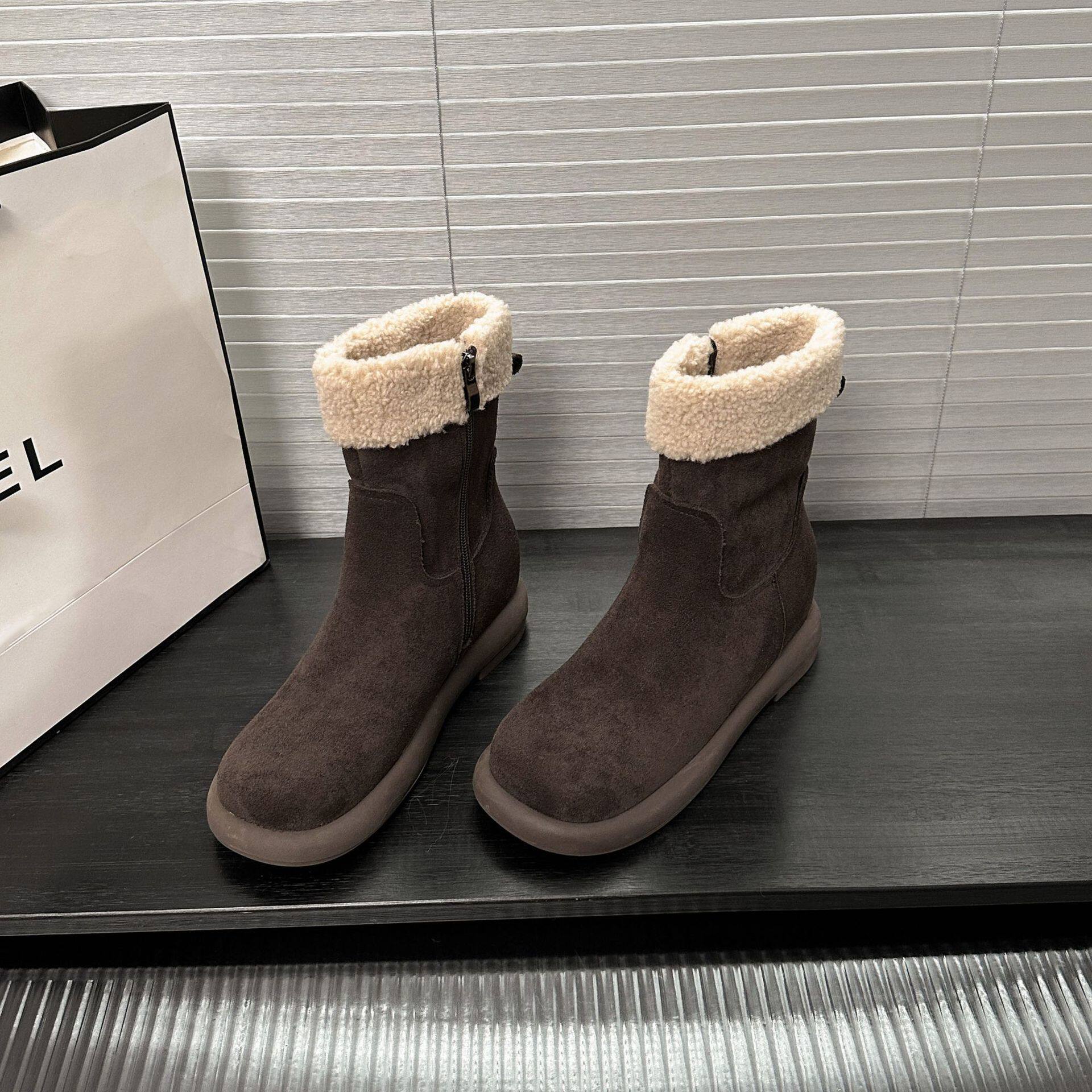 Heightening 6cm Warm Lamb Wool Thick-Soled Short Boots for Women to Wear Outside 2025 New Casual Versatile Side Zipper Snow Boots