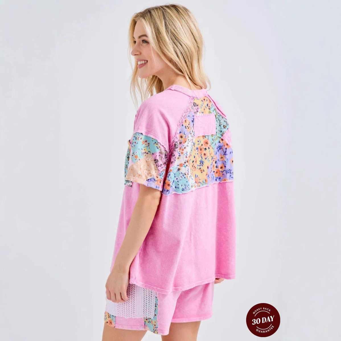 Floral Patchwork T Shirt Casual Style Short Sleeve Round Neck Summer Womens Apparel Wholesale Available