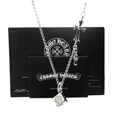Trendy Croix Necklace with a Unique Cross Pendant for Men and Women, Featuring Multiple Elements and Dice, Vintage Thai Silver Necklace, Couple Gift