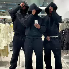 2025 Europe and the United States cross-border casual simple couple fashion hoodie sweatshirt solid color loose sweater pants wholesale