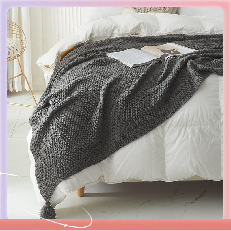 ✅ Blanket Spring Casual Scandinavian Blanket Tassel Ins Ball Wool Blanket Textile New Style Pure Color Sofa