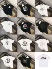 New Hip-Hop Flocking Mon Mon Printed cler Mouth Velcro Short Sleeve Men's and Women's Same T-Shirt Top Couple Dress