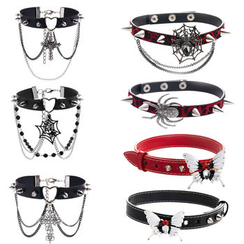 Diablo Gothic Cross Spider Tassel Rivet Necklace Hip Hop Personality Design Sense Exaggerated Punk Collar