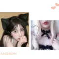 Elegant black plush cat ears + Big Black Bell