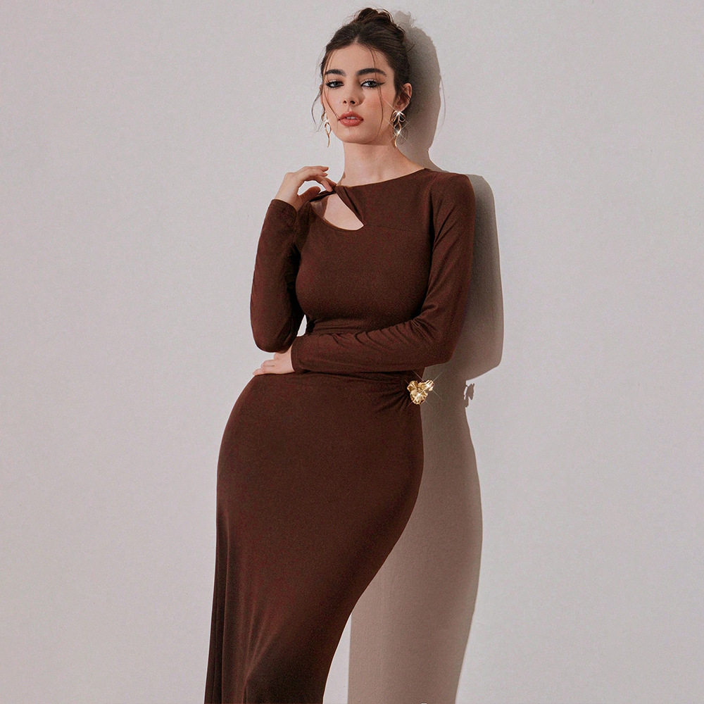 Vintage Inspired Hollow Out Long Sleeve Dress Slim Fit Elegant Design Spring Summer Occasion Wholesale Available