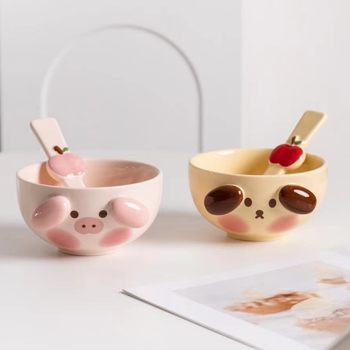 Hand-painted fruit cartoon ceramic bowl complementary food bowl creative three-dimensional animal children's tableware one bowl one spoon suit gift