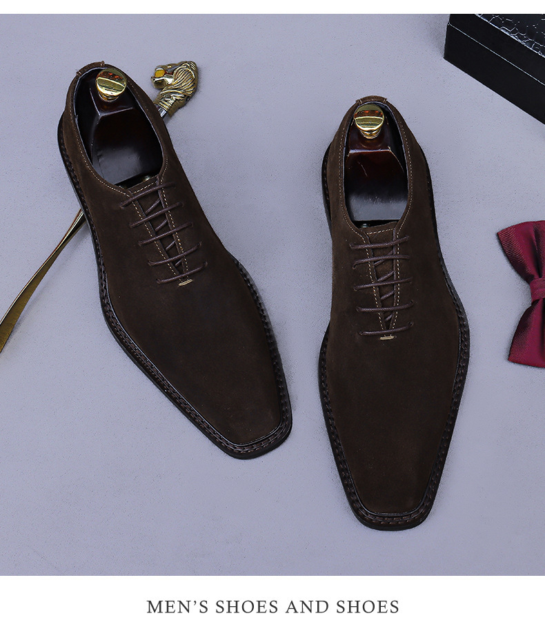 Giày Oxford nam da lộn cỡ lớn mũi vuông phong cách công sở — đen, màu nâu mocha