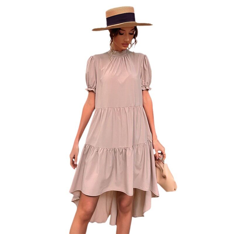 High Waist Solid Color Irregular Loose Half Turtleneck Pleated Dress Elegant Design Comfortable Fabric Versatile Style