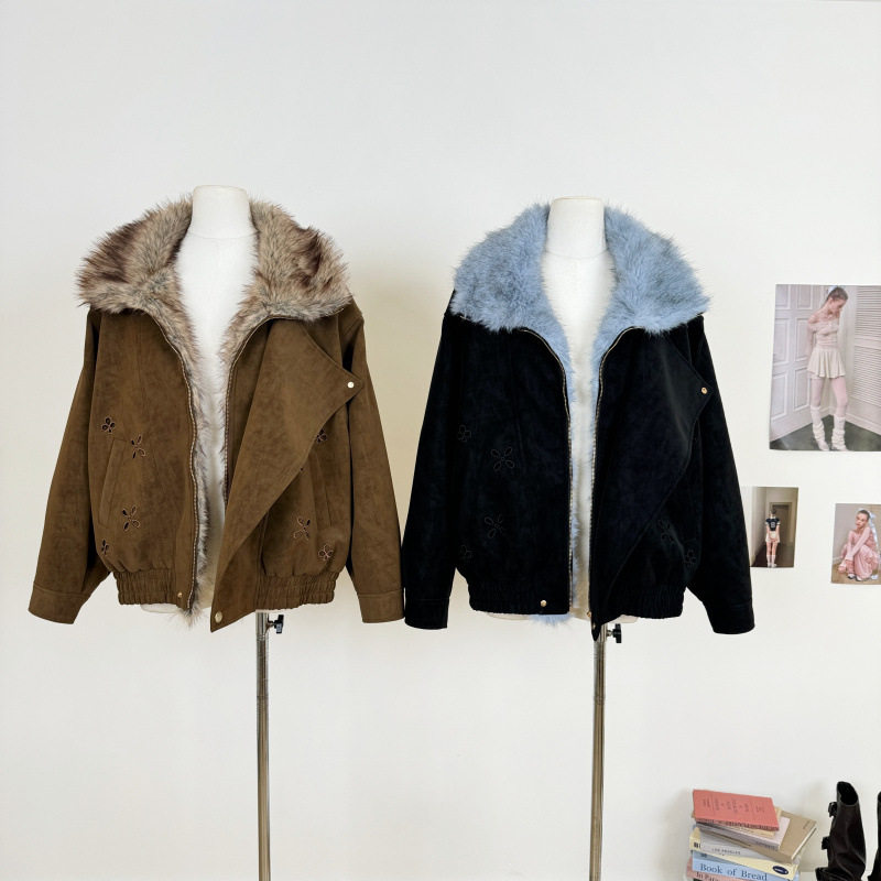 OAKMOO/ Oak and Hazelnut Winter Warm Jacket Women's Fur Collar Thick Short Jacket Lapel Top