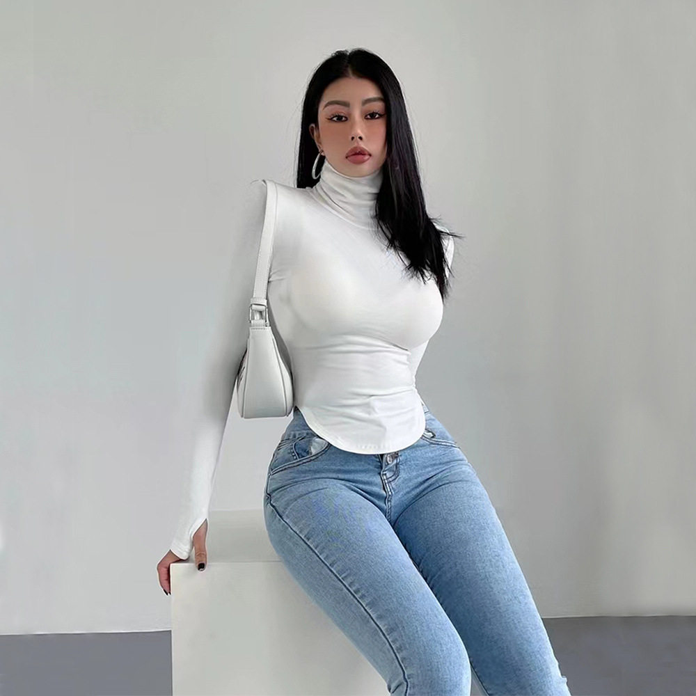 Slim Fit High Neck T Shirt Womens Sexy Style Spring Summer Bodycon Design Wholesale Available