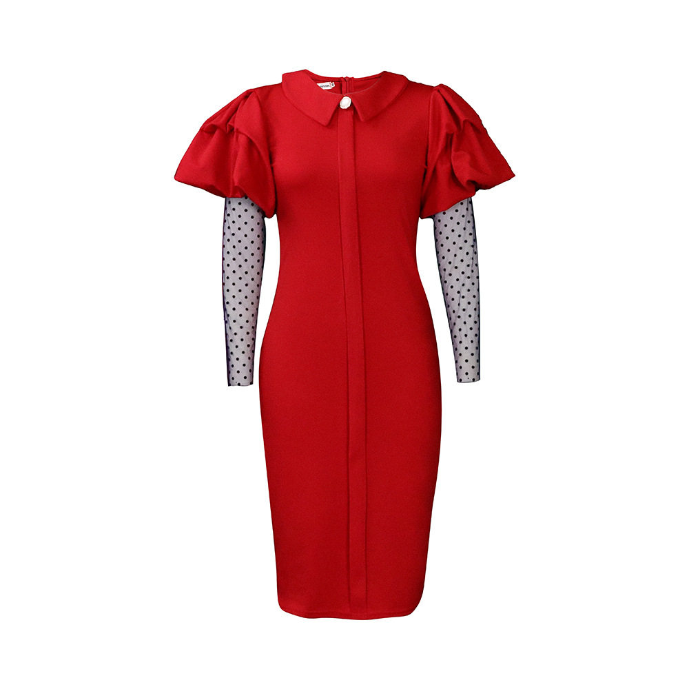 Plus Size Womens Dress Mesh Panel Pleated Design Elegant Office Style Autumn Winter Collection Wholesale Available
