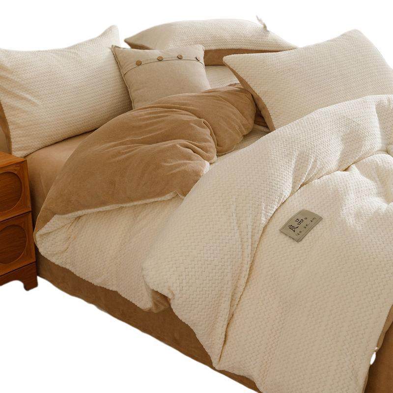 Thickened milk velvet four-piece winter warm jacquard coral velvet double-sided velvet bed sheet and quilt cover flannel three-piece set
