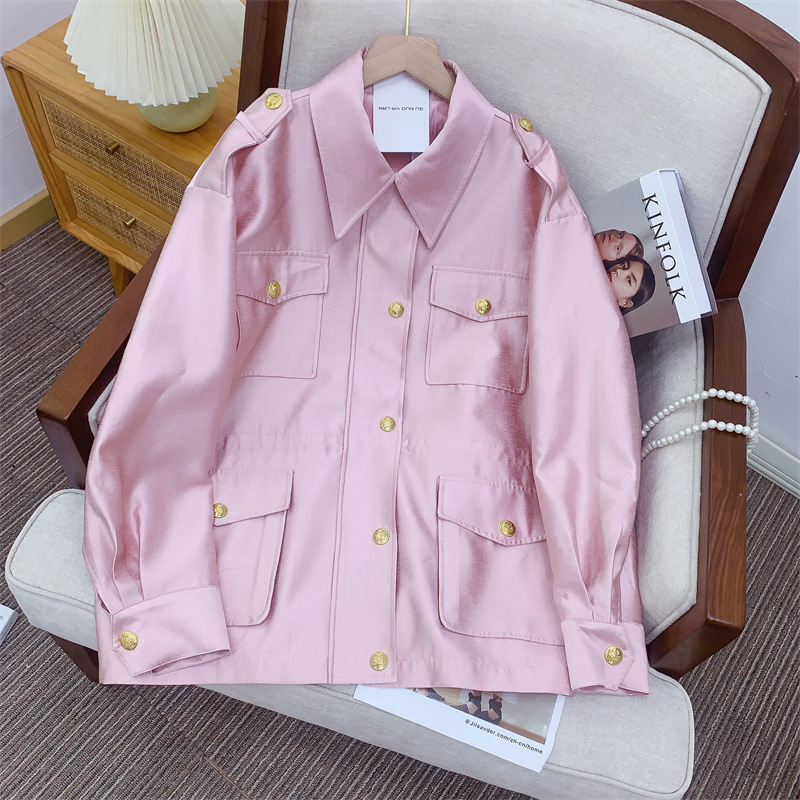Áo khoác nữ dáng dài phối quần culottes, chất liệu sợi pha mềm mại, túi nổi và dây rút eo — Quần culottes màu hồng sáp (không có thắt lưng), Áo khoác màu hồng sáp