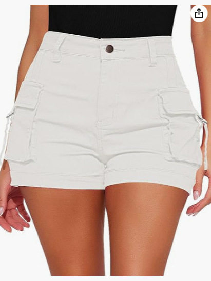 Women's Cargo Shorts Fashionable High Waisted Casual Summer Elastic Practical Cut Shorts with Pockets