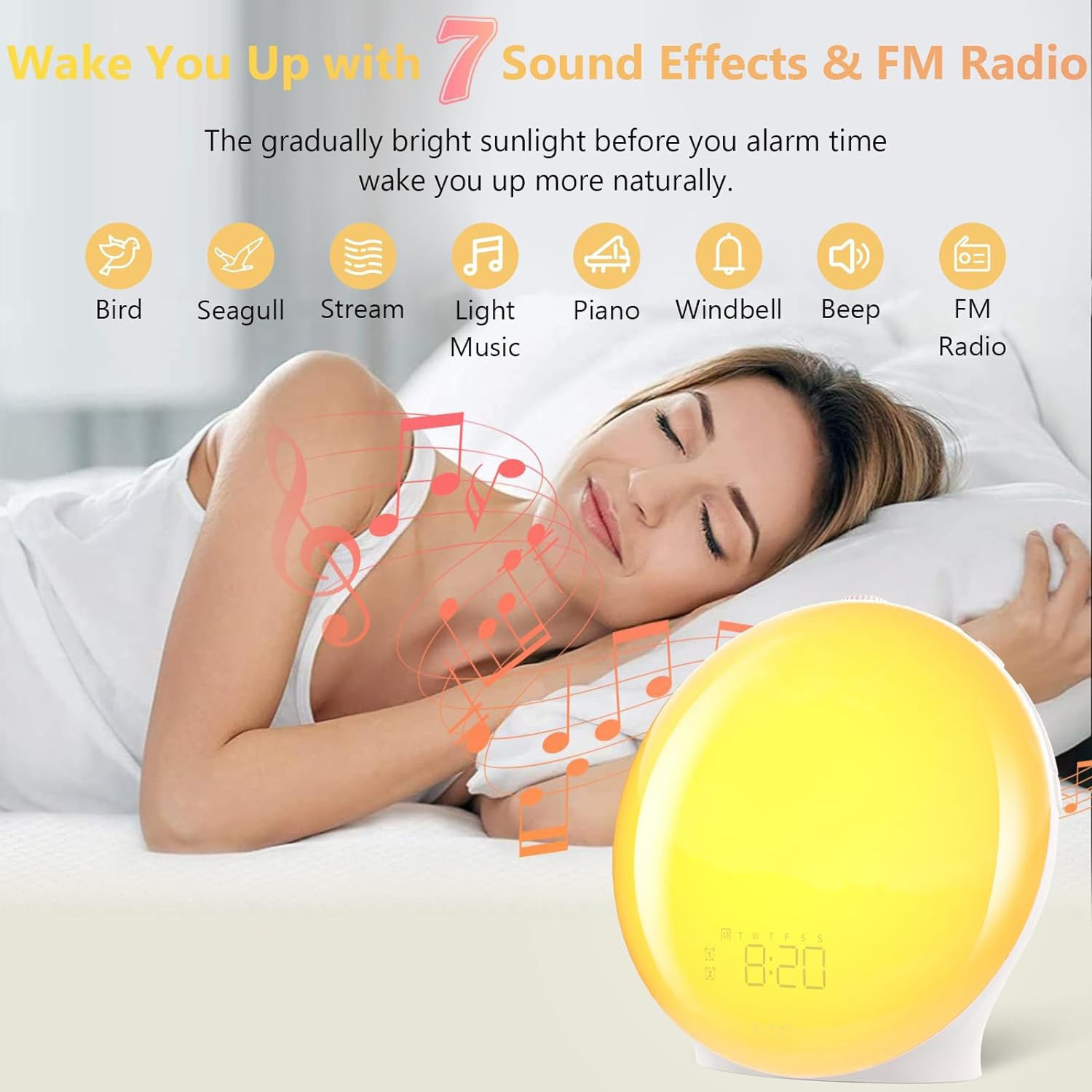 Colorful wake-up light simulates sunrise and sunset RGB atmosphere light cross-border bedroom bedside light white noise night light