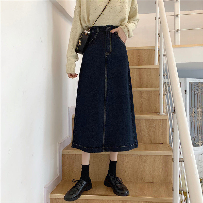 High Waisted A Line Midi Skirt Slim Fit Split Design Versatile Denim Perfect for Spring and Autumn Wholesale