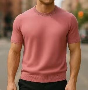 男士短袖t恤韩版潮流圆领半截袖春秋男装修身纯色衣服帅气针织衫