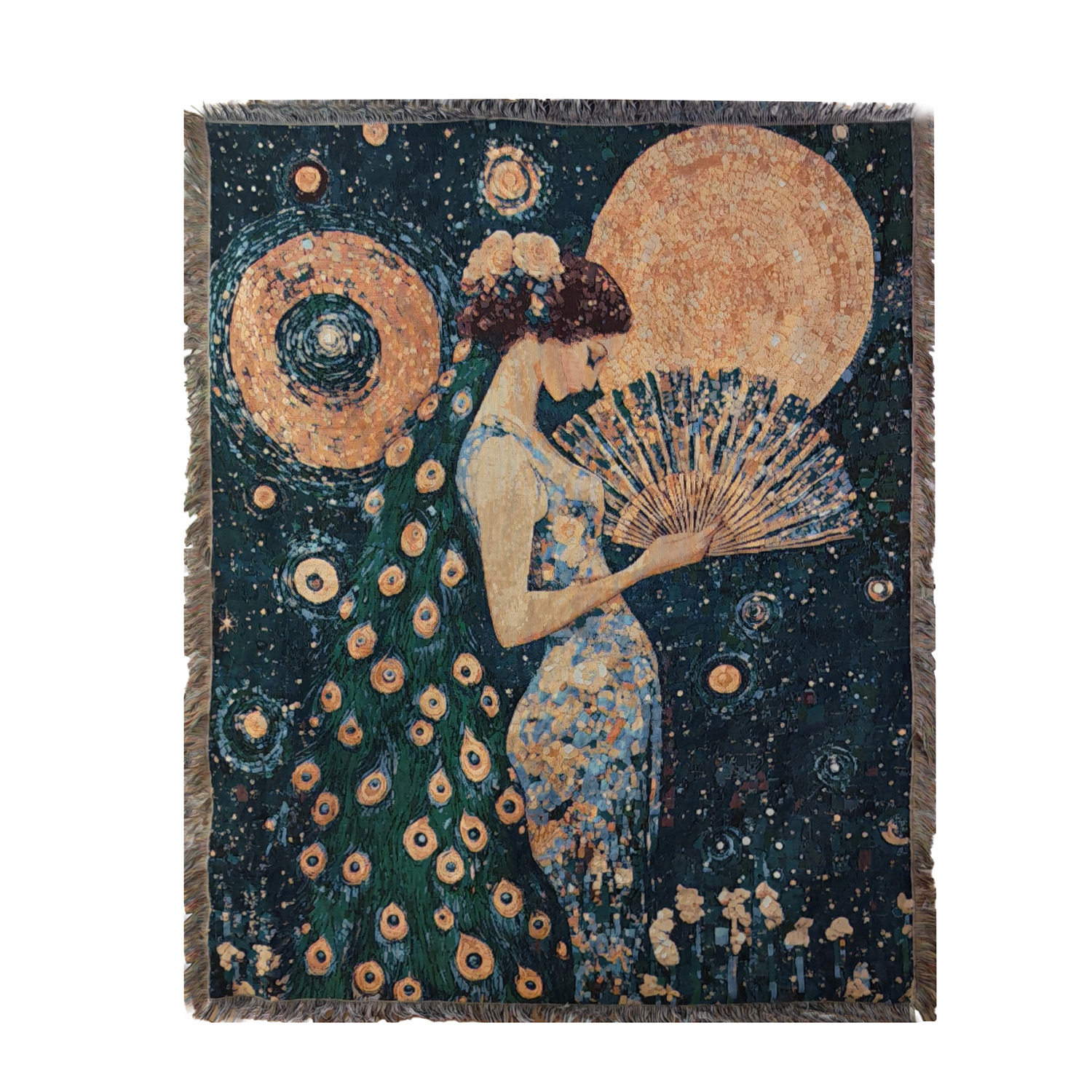 Impressionism Klimt Style Line Blanket Mysterious Peacock Princess Tapestry Decorative Blanket Sofa Blanket Camping Blanket