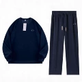Navy blue crew neck straight-leg pants set (silver label)