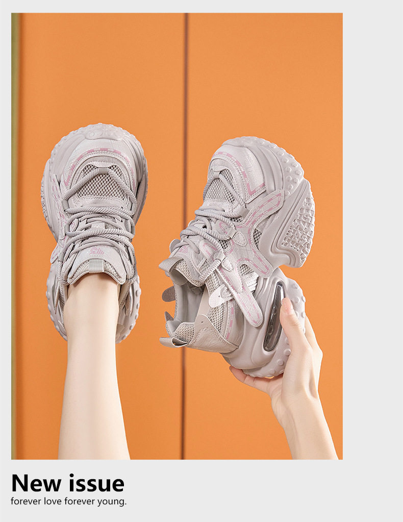 Giày sneaker nữ đế dày chunky lưới thoáng khí tăng chiều cao — Xanh dương, Trắng, Xám bạc, Xanh neon chi tiết 14