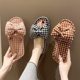 New Style Bow Flat Linen Slippers Women's Slimming Exterior Wear Indoor Dual-Use Ultra-Light Ultra-Soft Lattice Slippers for All Seasons