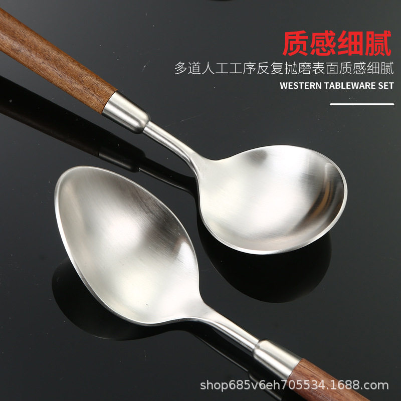 Walnut knife, fork and spoon four-piece set household 304 stainless steel hotel restaurant Western tableware wooden handle fork steak knife