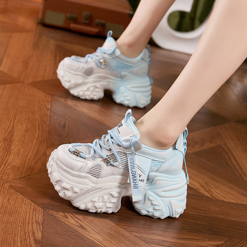 Sandal cao gót nữ hở mũi đế tăng chiều cao, phong cách thể thao, gót siêu cao 8cm — Hồng, Vàng, Xanh