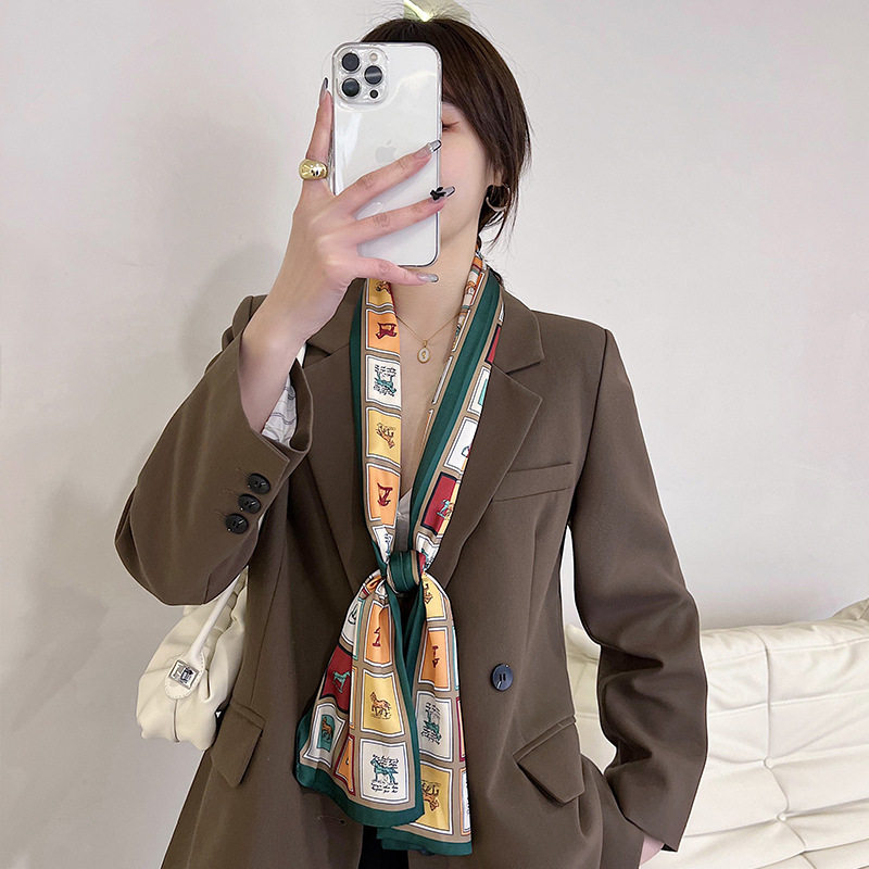 High-End Retro Orange French Ribbon Headband Silk Scarf Women's Small Long Silk Scarf Wholesale Professional Scarf Scarf