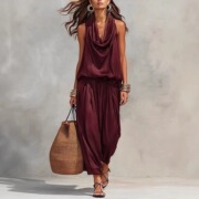 2026 New European and American Style Swing Collar Halter Neck Wide-Leg Jumpsuit Amazon Independent Site Cross-Border Hot-Selling