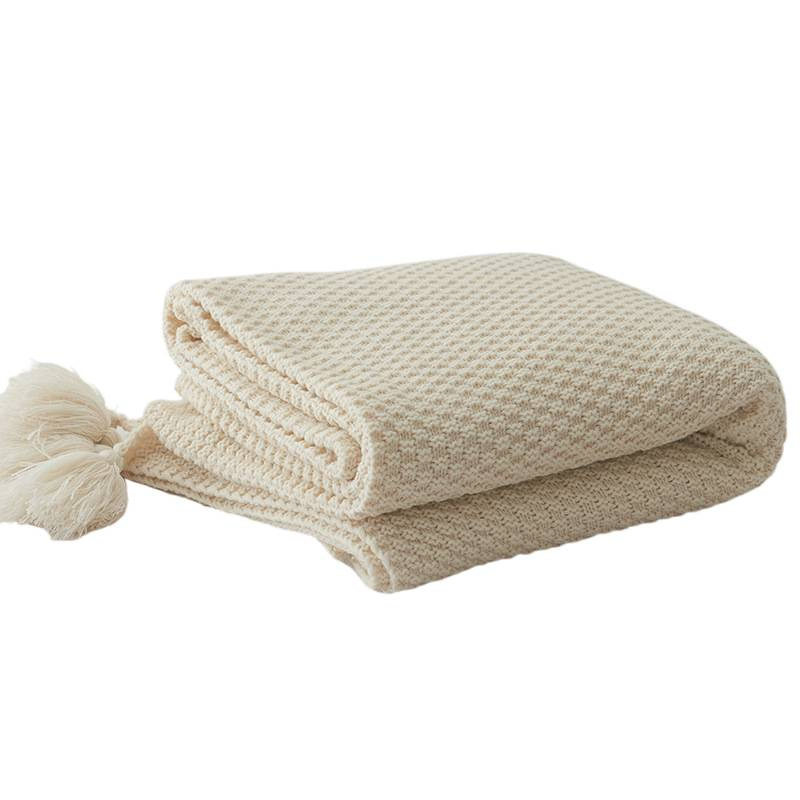 ✅ New Nordic Style Tassel Knitted Blanket Office Air-Conditioned Lunch Break Blanket Wool Blanket Sofa Leisure Blanket Wool