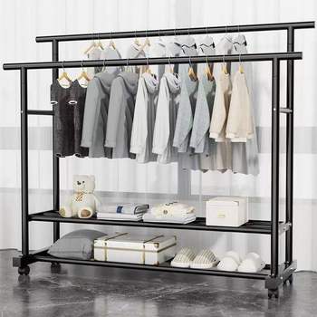 Floor-Standing Clothes Rack, Thickened Coat Rack, Indoor Thickened Removable Clothes Drying Rack with Wheels, Balcony Clothes Drying Rack