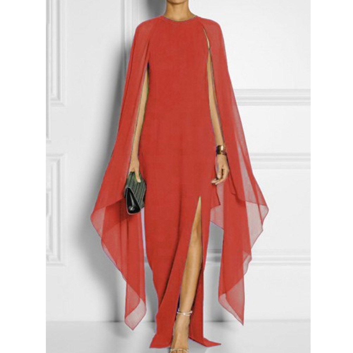 Chiffon Maxi Dress Elegant Solid Color Asymmetrical Hem Split Design Fashionable Shawl Perfect for Parties and