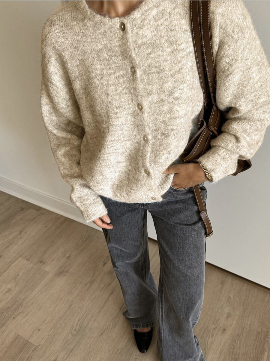 Womens Vintage Grey Wool Cardigan Soft Knit Versatile Button Closure Casual Wear Fall Winter Wholesale