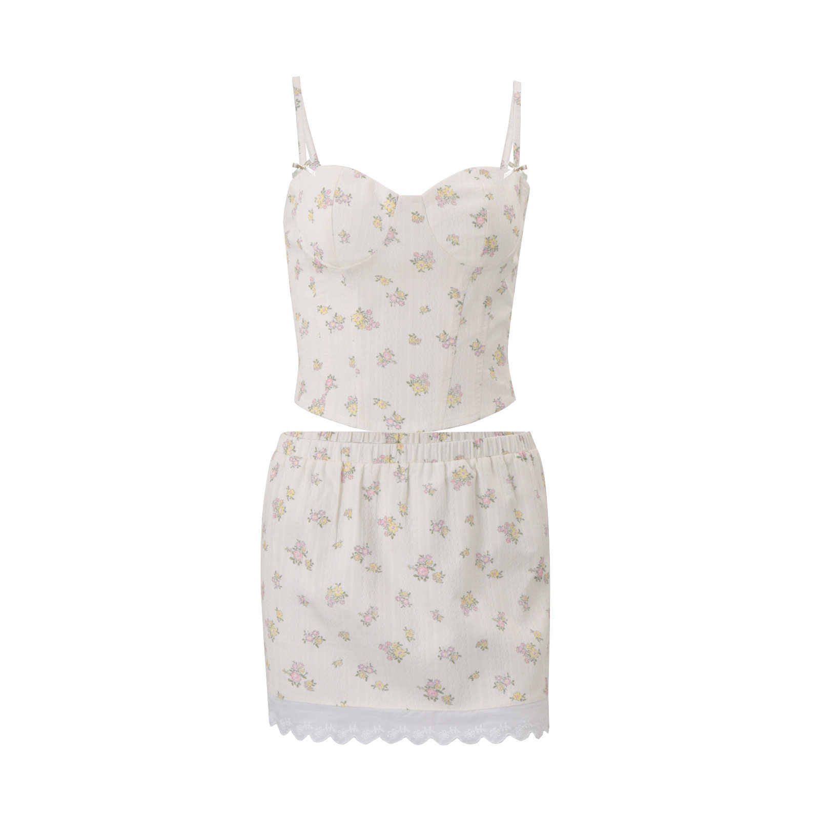 Womens Floral Print Cami Top and Skirt Set Stylish Sweet Fresh Vacation Ready Summer Collection Wholesale