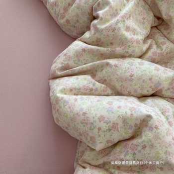 Category a Maternal and Infant Grade Cotton Double-Layer Yarn Bed Four-Piece Soft Bedding Set Small Floral Quilt Cover Three-Piece Set Xingfuli