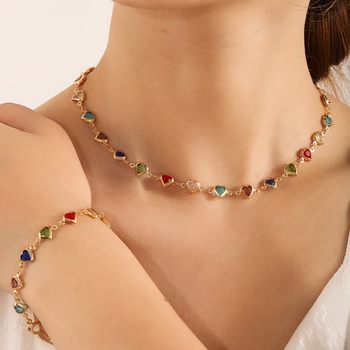 European and American Cross-Border Retro Personality Clavicle Chain Peach Heart Colorful Necklace Simple Light Luxury Niche Small Multi-Chain Jewelry